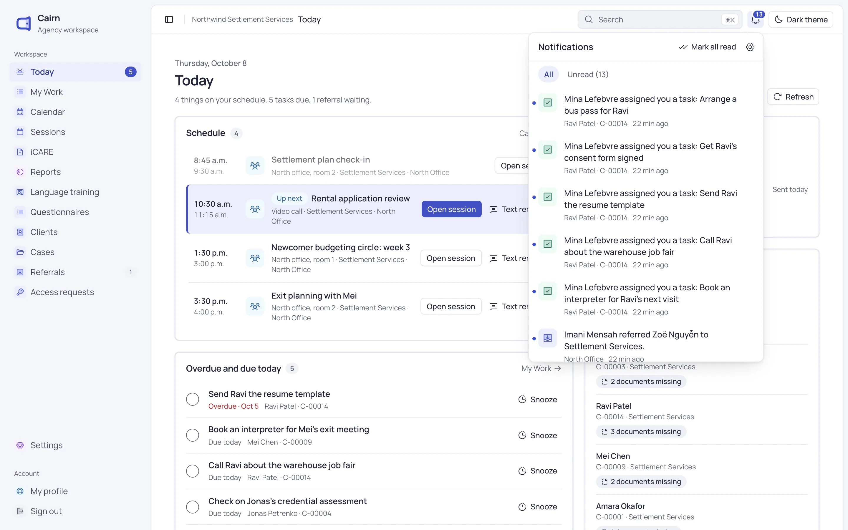 The notification panel open over the Today page.